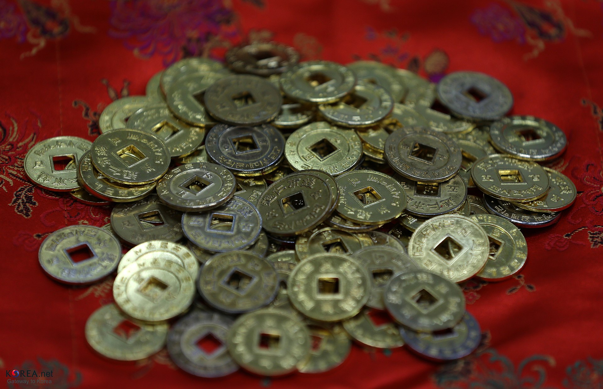 Brass yeopjeon coins used for the Tongin Market lunch tray